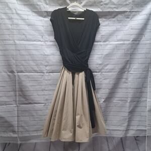 Jones New York Black Tan Wrap Top Pleated skirt Dress 10